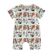 Boys Girls Short Sleeve Cartoon Baseball Printed Pullover Romper Sweatshirt Jumpsuit Adorable Child Birthday Gift